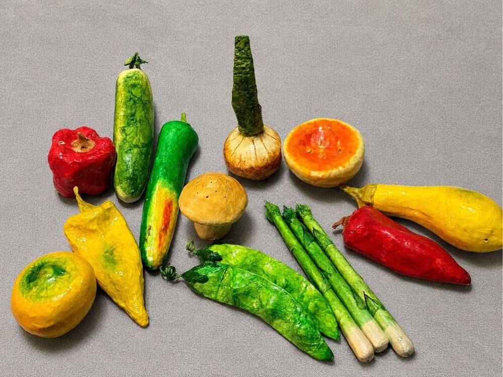Handmade Paper Mache Vegetable Fruit Lot 15 Folk Art Kitchen Farmhouse Decor